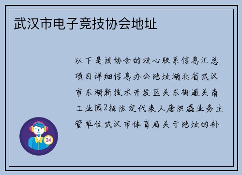 武汉市电子竞技协会地址